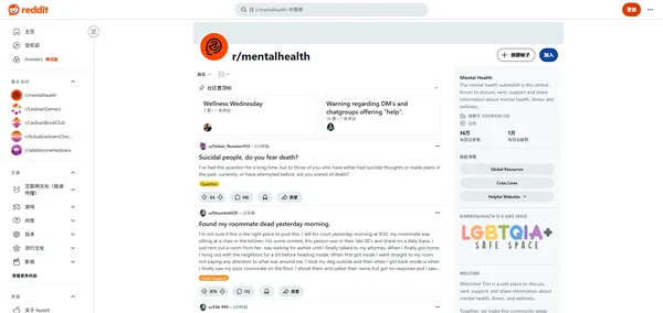 Reddit r/mentalhealth