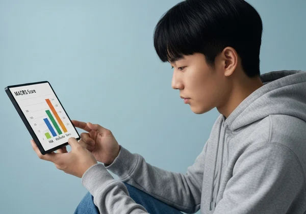 Person viewing MADRS score interpretation and severity levels