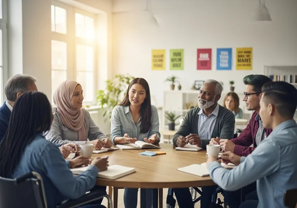 Diverse community in supportive discussion