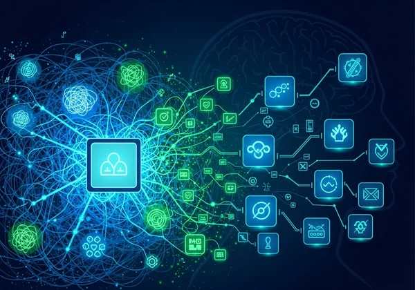 AI processing complex mental health data for insights.