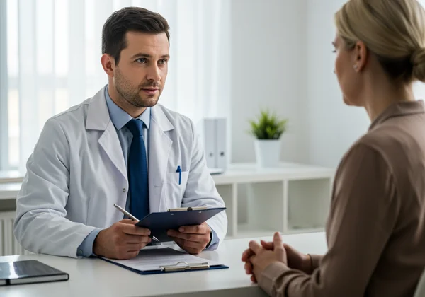 Clinician assessing patient using a depression scale.