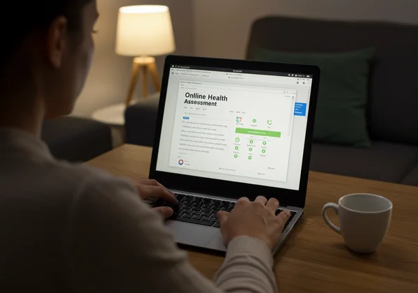 Person taking online depression self-assessment.