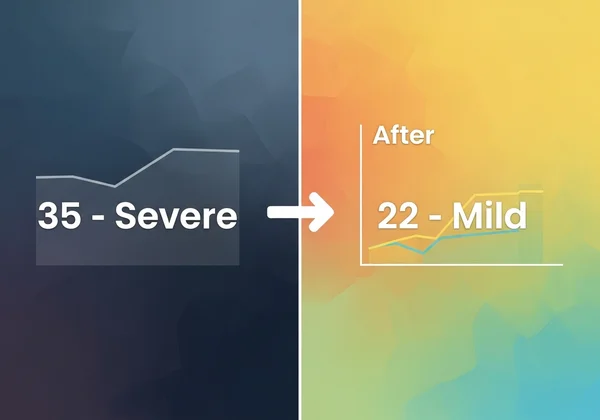 Before and after MADRS scores showing treatment progress.