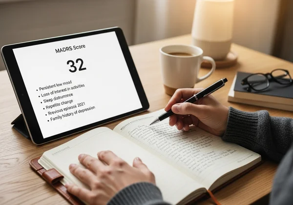A person preparing notes for a doctor's appointment