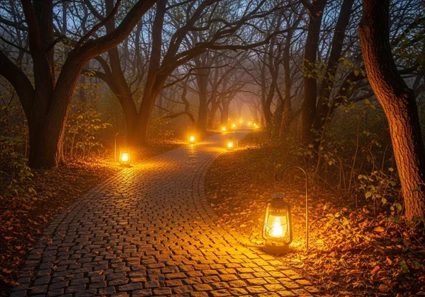 Warm lantern lighting the path